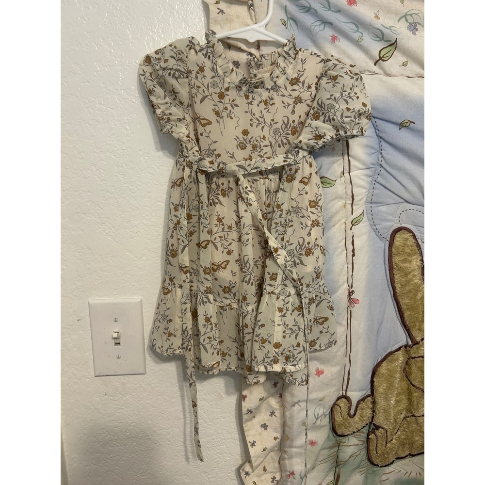 Noralee Baby Girl Floral Butterfly Ruffle Tiered Dress Cream Brown 12m Luxury